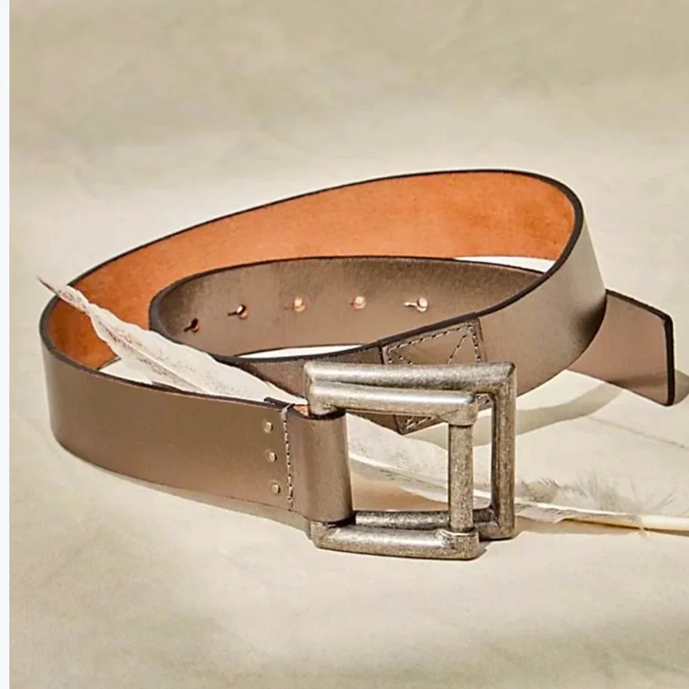 We The Free Taupe Leather Belt with Silver Buckle